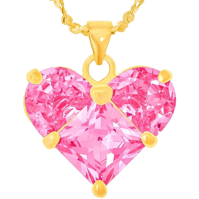 ladies necklaces two tone-Pink Cubic Zirconia Heart Necklace