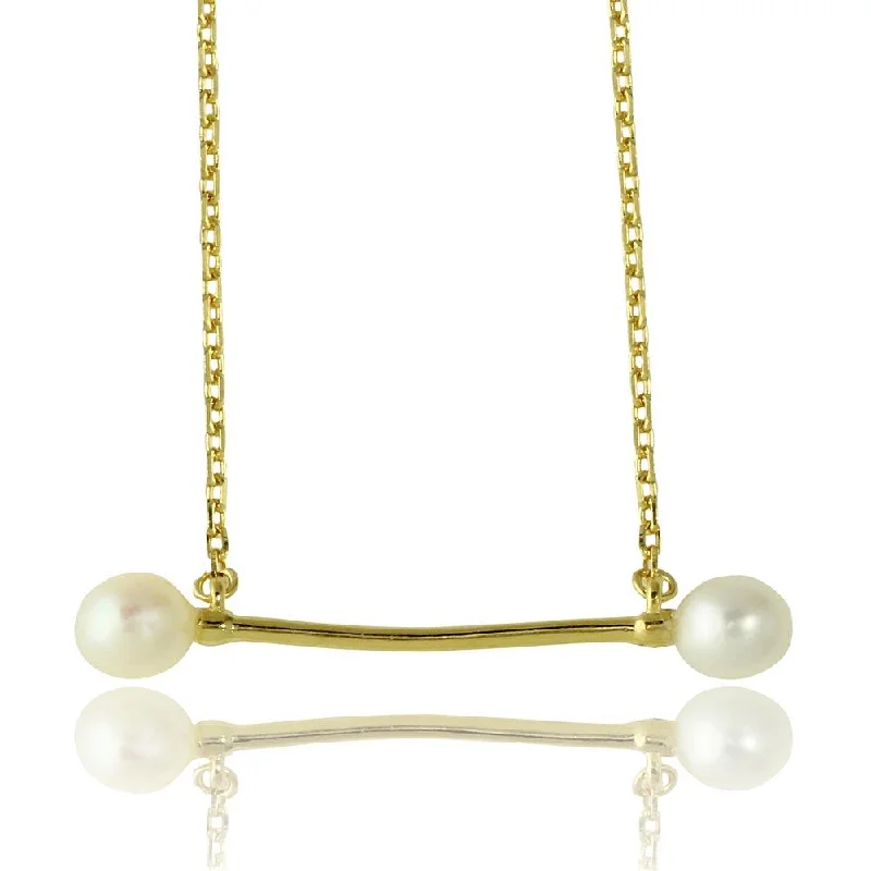 ladies necklaces bold statement-Gold Plated 925 Sterling Silver Fresh Water Pearl Bar Necklace - GMN00024GP