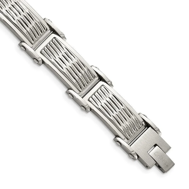 ladies bracelets romantic-Stainless Steel Polished/Brushed Textured Link Bracelet