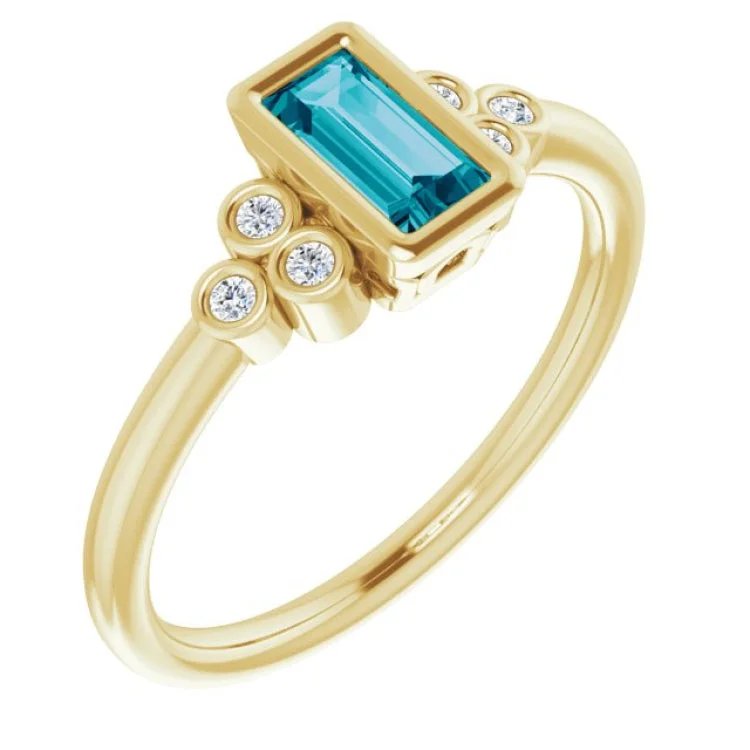 Ladies rings cork design -14K Yellow Natural London Blue Topaz & .06 CTW Natural Diamond Ring