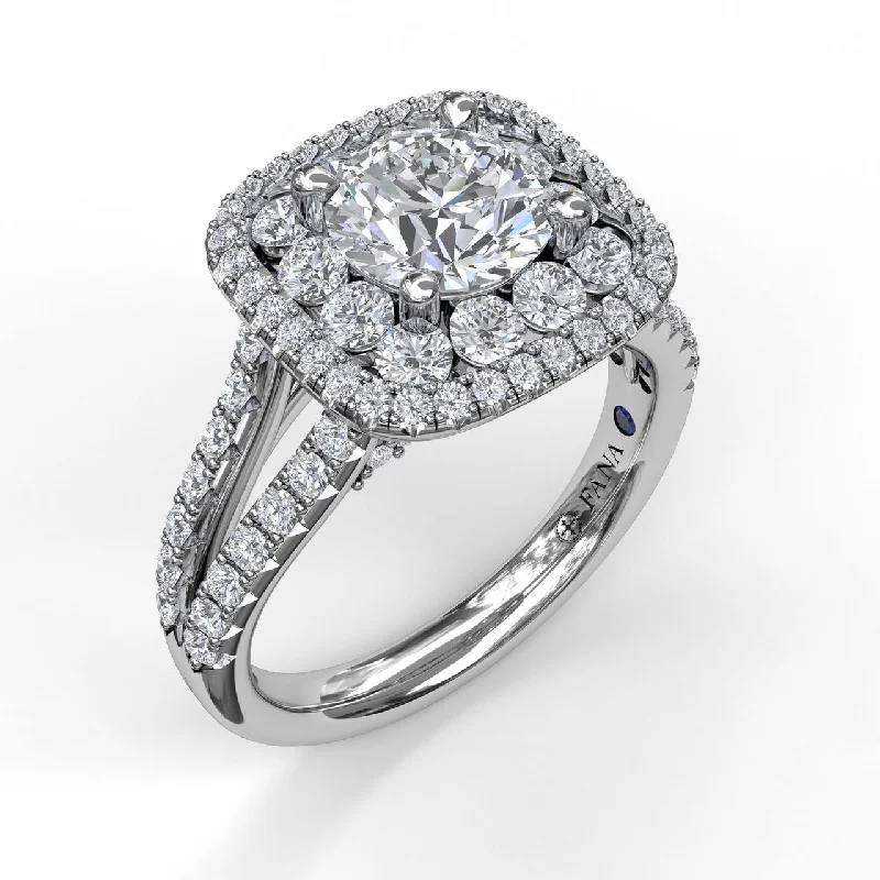 Ladies engagement rings scottish design -14 Karat White Gold Fana 1 1/10 Carat Exquisite Unique Double Halo Diamond Engagement Ring Setting