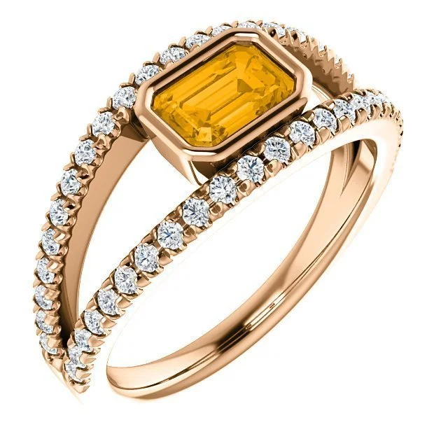 Ladies rings quartz crystal -14KT GOLD 0.55 CT CITRINE & 3/8 CTW DIAMOND ACCENT BEZEL-SET RING