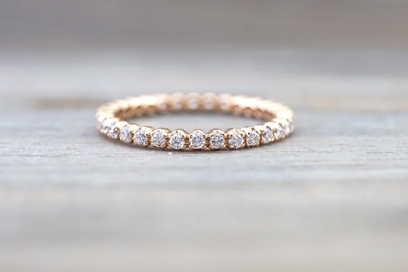 Ladies engagement rings ethical sourcing -14k Rose Gold Eternity Diamond Vintage Milgrain Classic Full Eternity Band Ring Engagement Wedding