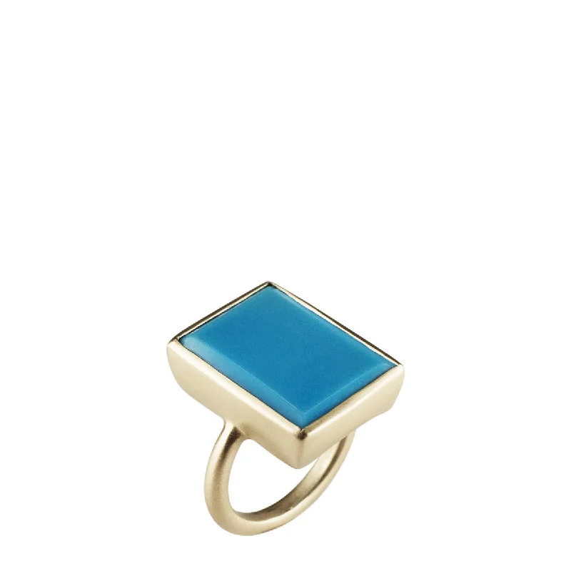 Ladies rings prom night -10K Gold Large Emerald Cut Turquoise Ring