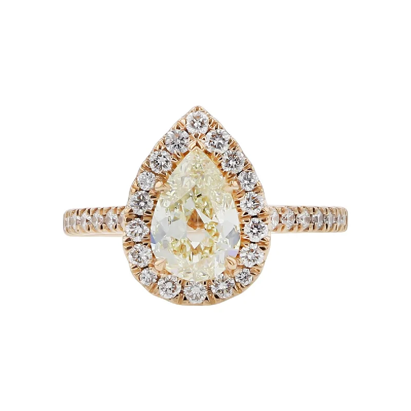 Ladies engagement rings lotus flower -18K Gold Pear Shape Diamond Halo Engagement Ring