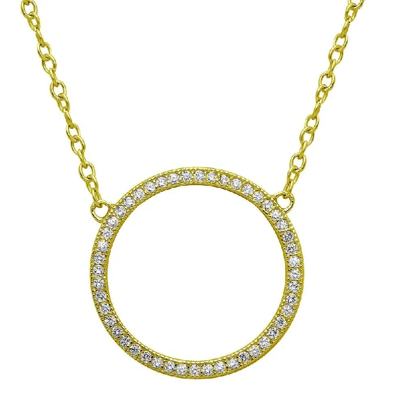 ladies necklaces affordable-Gold Plated 925 Sterling Silver Open Circle CZ Encrusted Necklace - STP01547GP