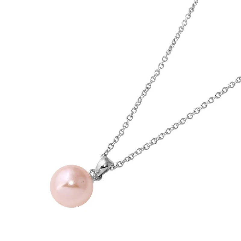 ladies necklaces winter-Rhodium Plated 925 Sterling Silver Collar with Dropped Synthetic Pink Pearl Necklace - STP01582RH