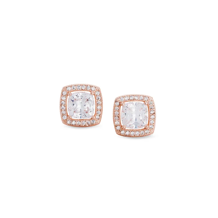 Ladies earrings easter design -Rose Gold Finish Sterling Silver Micropave Cushion Cut Earrings with 50 Simulated Diamonds