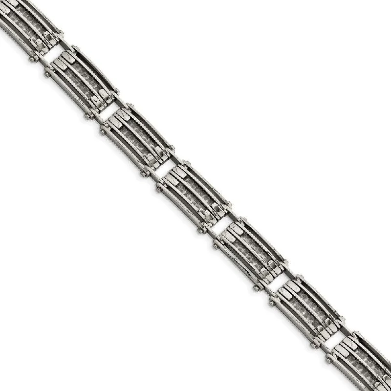 ladies bracelets heirloom-Stainless Steel Polished with Carbon Fiber 8.25 inch Link Bracelet