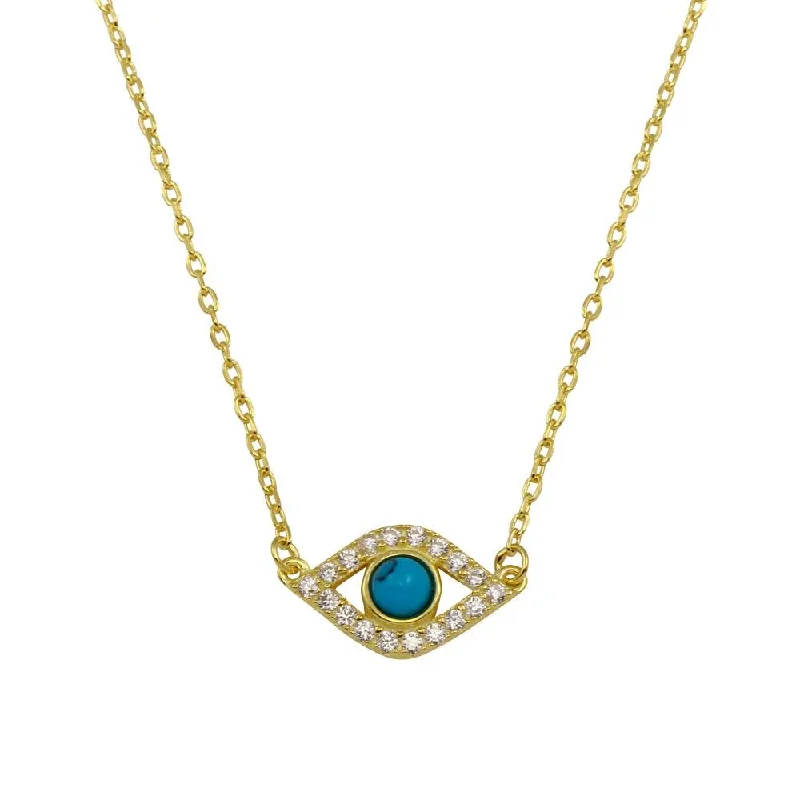 ladies necklaces brushed-Gold Plated 925 Sterling Silver Evil Eye Necklace with CZ - BGP01294GP