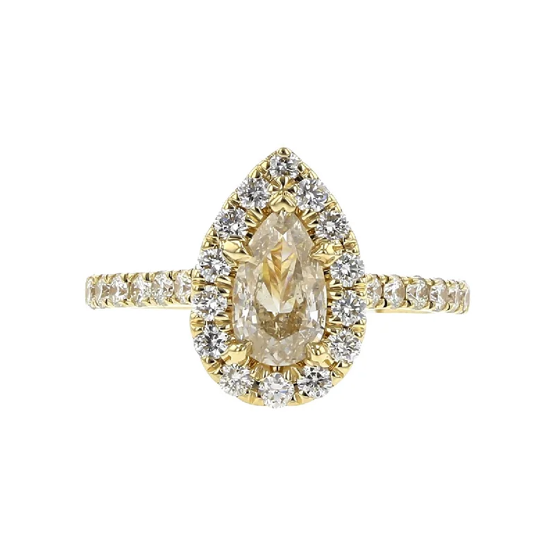 Ladies engagement rings asscher cut -14K Gold Pear-Shaped Diamond Halo Engagement Ring