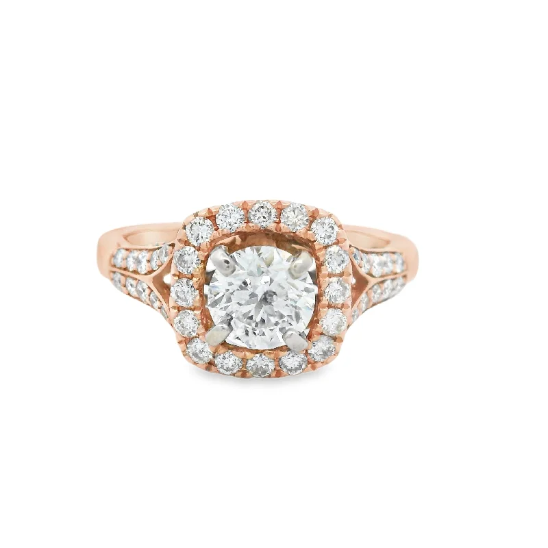 Ladies engagement rings diamond cluster -Rose Gold 1 1/2CTW Floral Halo Diamond Engagement Ring