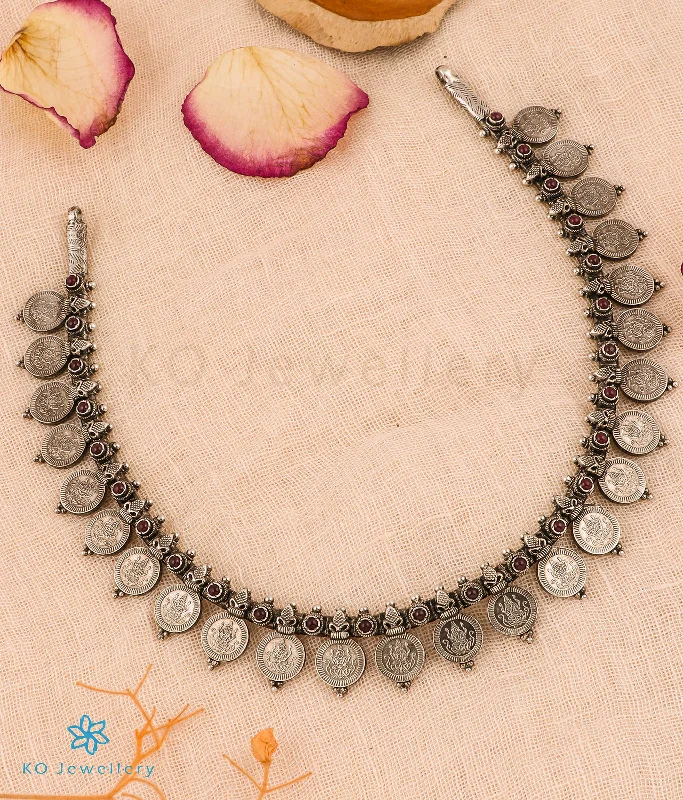 ladies necklaces purple-The Sindhuja Silver Kasumala Necklace(Oxidised)