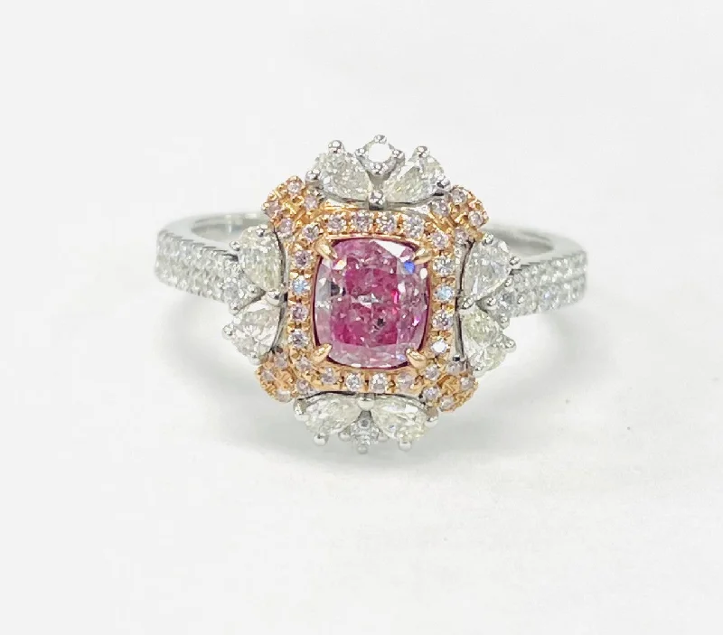 Ladies engagement rings egyptian motif -White Gold Natural Pink GIA Diamond Halo Engagement Ring