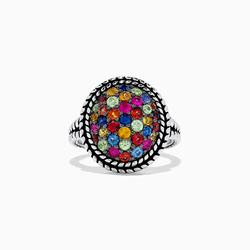 Ladies rings best friend -Splash 925 Sterling Silver Multi Sapphire Ring, 1.80 TCW