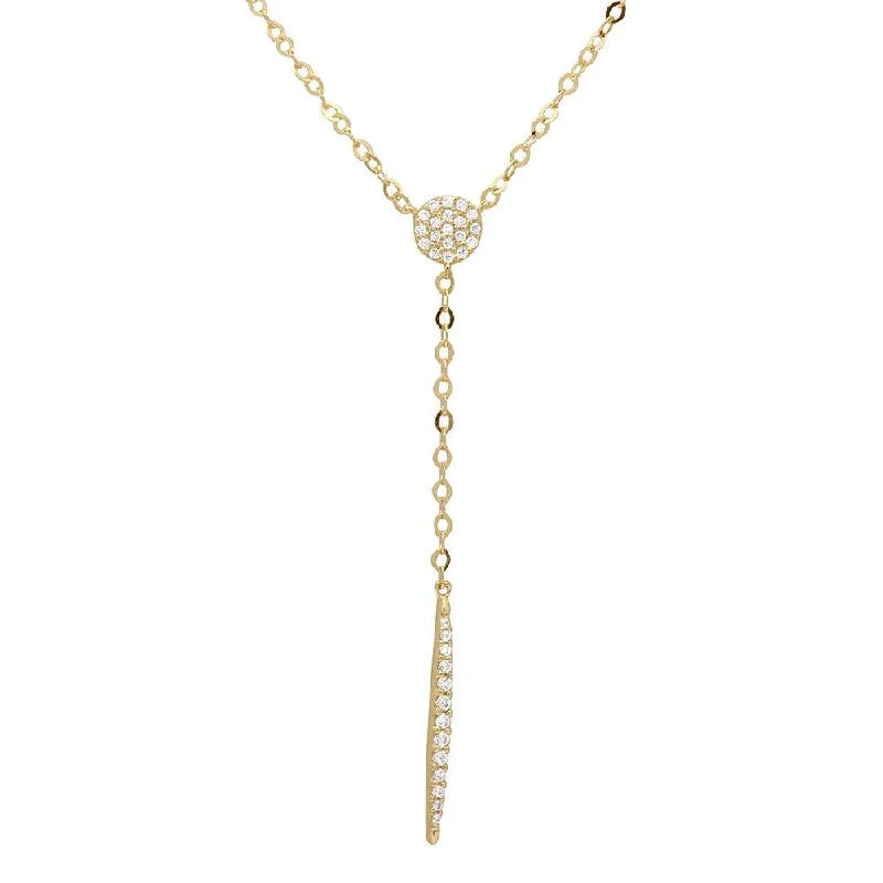 ladies necklaces recommendations-Gold Plated 925 Sterling Silver CZ Drop Bar Necklace - GMN00019GP