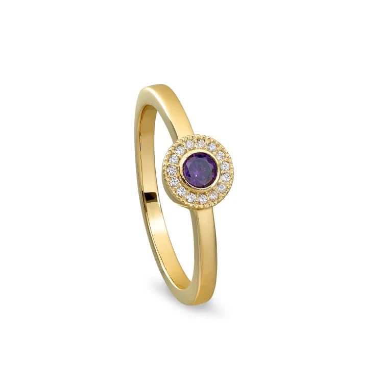 Ladies rings hindu om -Gold Finish Sterling Silver Micropave Round Simulated Amethyst Ring with Simulated Diamonds Size 5