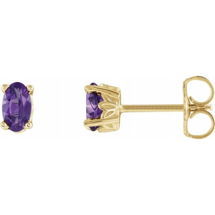 Ladies earrings anniversary present -14K Yellow Natural Amethyst Earrings