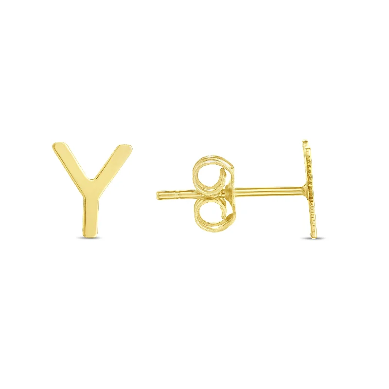 Ladies earrings trendy fashion -14K Gold Initial Y Stud Earring