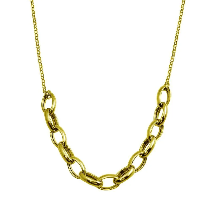 ladies necklaces hypoallergenic-Gold Plated 925 Sterling Silver Large Oval Link Center Necklace - ITN00142-GP