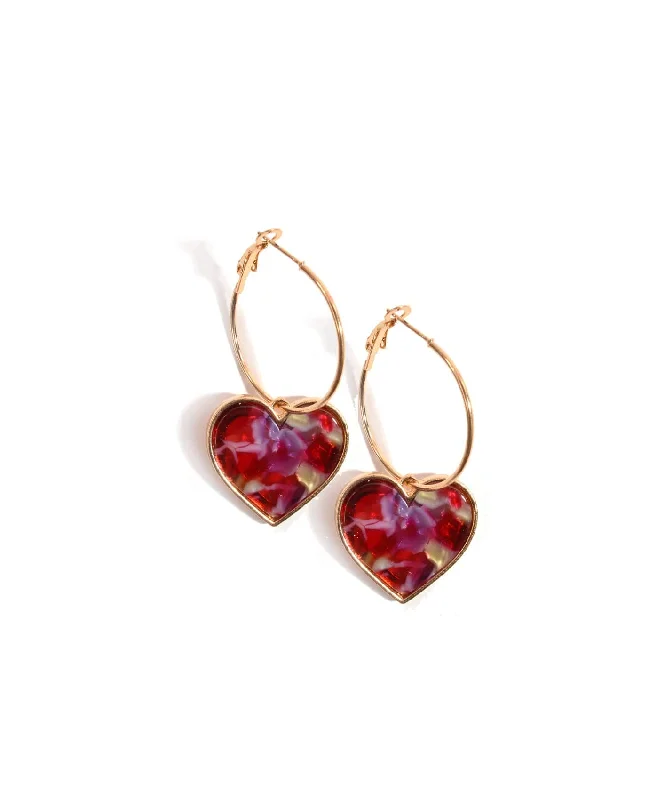 Ladies earrings mystic charm -Heart Marble Hoop Earrings