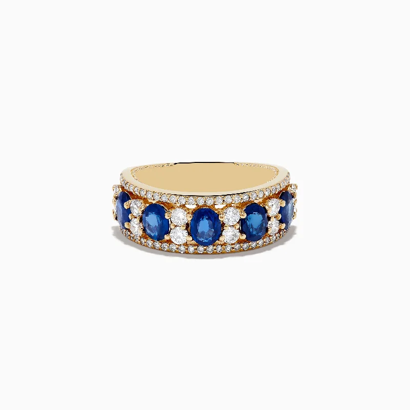 Ladies rings wood band -Royale Bleu 14K Yellow Gold Blue Sapphire and Diamond Ring