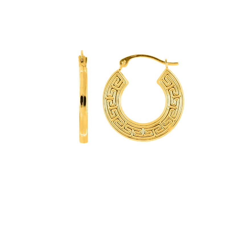 Ladies earrings discount offer -14K Gold Small Greek Key Hoop Earring