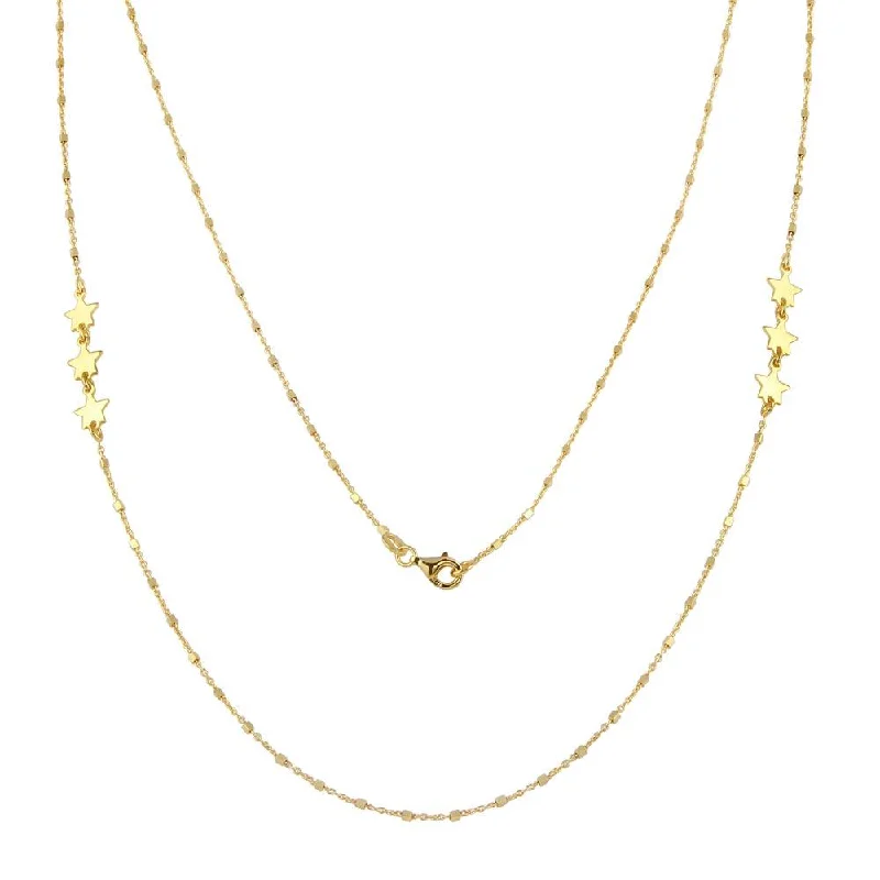 ladies necklaces indulgence-Gold Plated 925 Sterling Silver Alternating Stars Chain Necklace - ECN00036GP