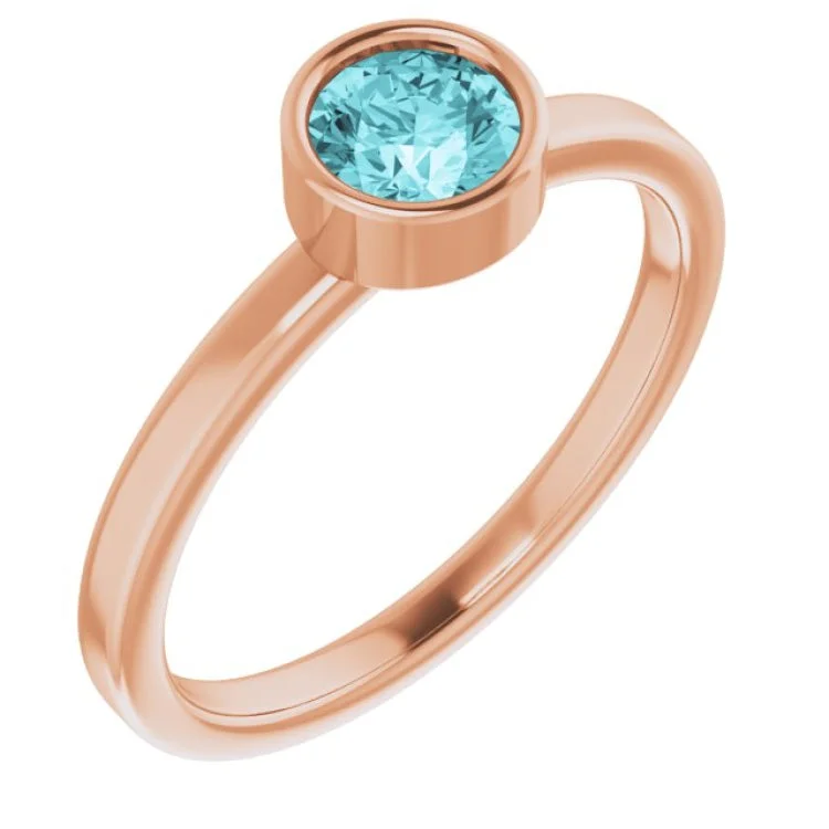 Ladies rings multi stone -14K Rose 5 mm Natural Blue Zircon Ring