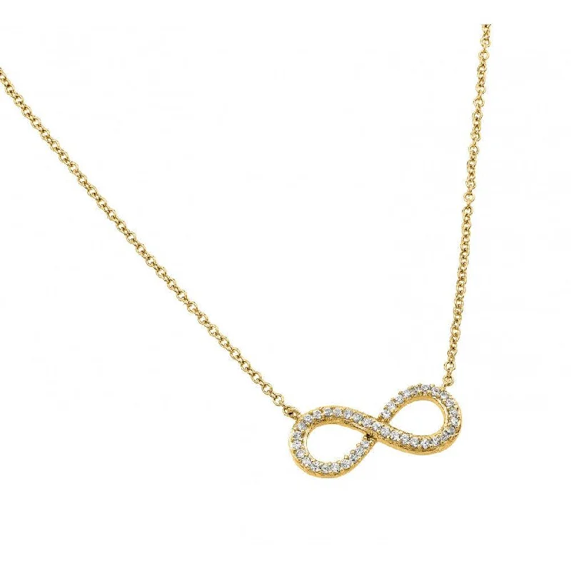 ladies necklaces affordable-Silver 925 Gold Plated Clear CZ Infinity Pendant Necklace - STP01381GP