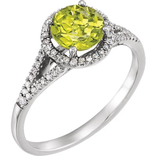 Ladies rings sister gift -14KT WHITE GOLD 1 1/4CT PERIDOT & 1/6 CTW DIAMOND HALO RING