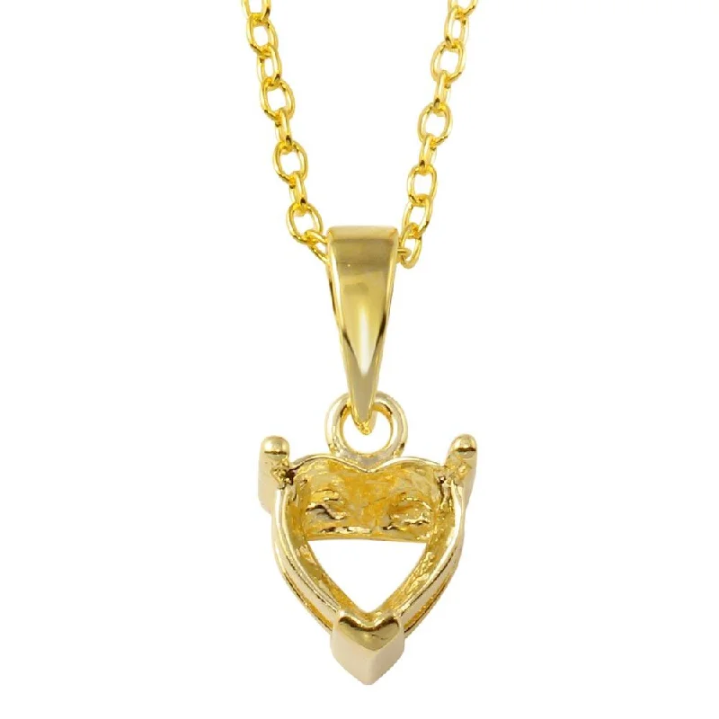 ladies necklaces wedding-Gold Plated 925 Sterling Silver Mounting Heart Necklace - BGP01327GP