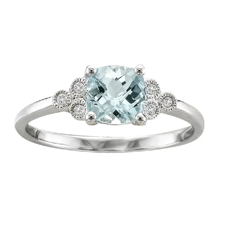 Ladies rings emerald green -14KT WHITE GOLD 6x6MM AQUAMARINE & .04 CTW DIAMOND RING