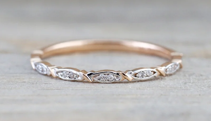 Ladies engagement rings anchor symbol -14k Rose Gold Round Cut Diamond Engagement Pave Stackable Stacking Promise Ring Anniversary Fashion Dainty Thin