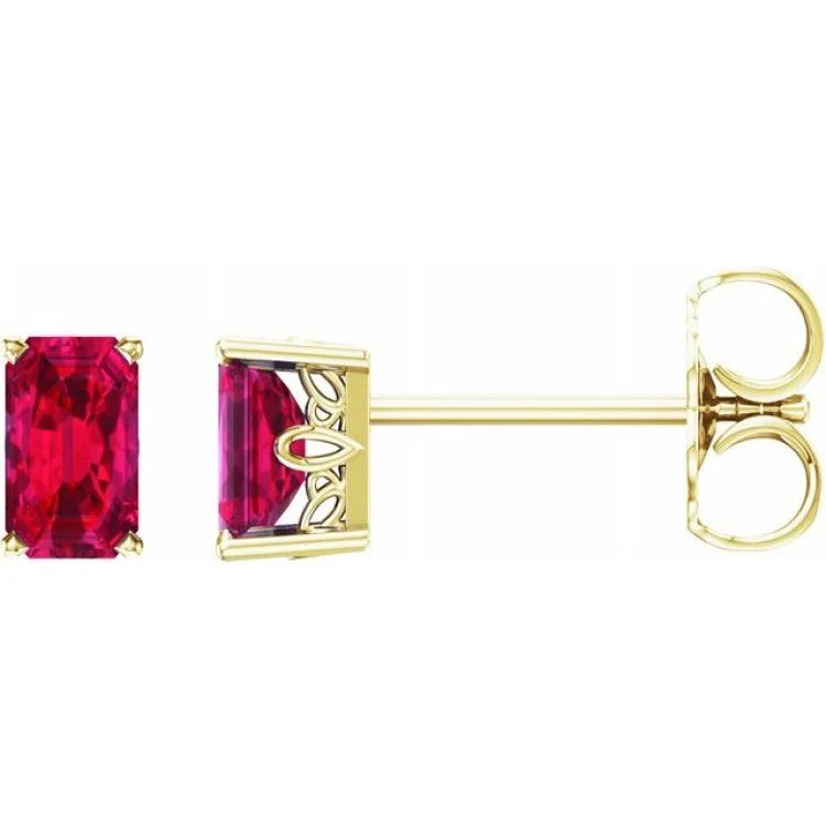 Ladies earrings flag accent -14K Yellow Lab-Grown Ruby Earrings