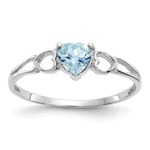 Ladies rings single stone -14KT GOLD 0.40 CT HEART AQUAMARINE RING