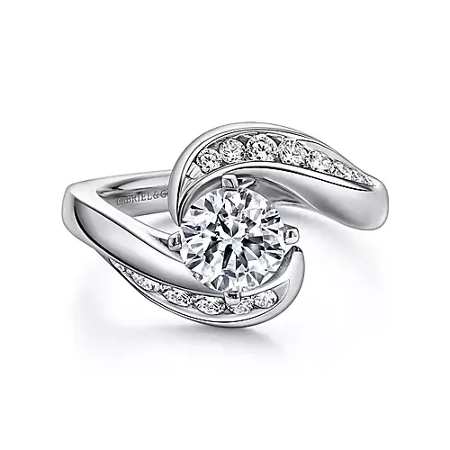 Ladies engagement rings emerald stone -Hayley - 14K White Gold Round Bypass Diamond Engagement Ring