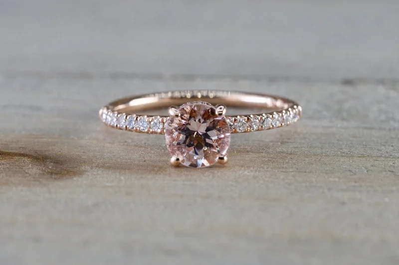 Ladies engagement rings eco friendly -Victoria 14k Rose gold Morganite Under Halo Ring Engagement M3002