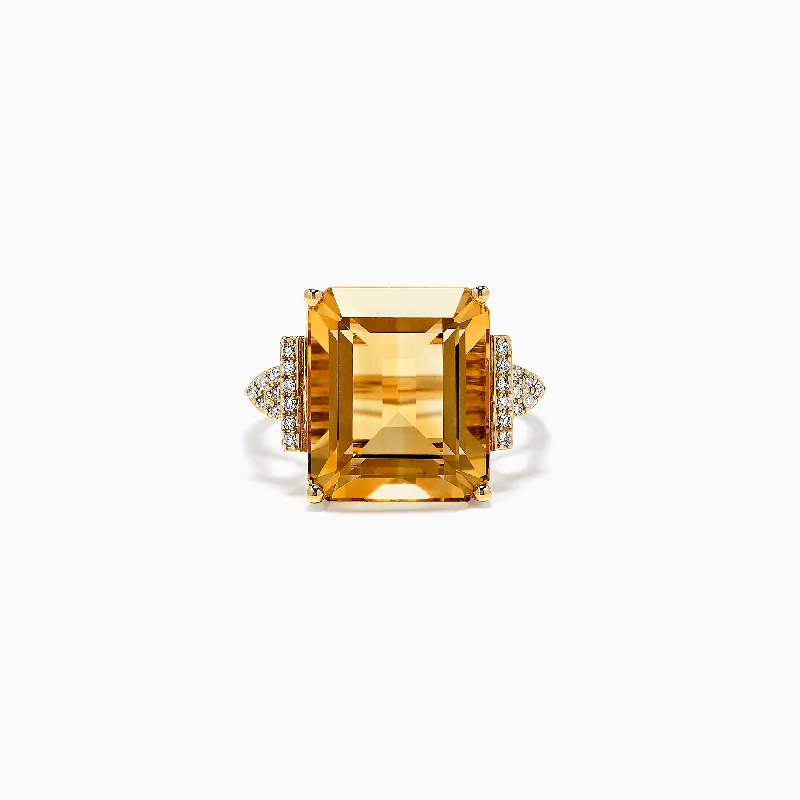 Ladies rings flag accent -Sunset 14K Yellow Gold Citrine and Diamond Ring, 12.39 TCW