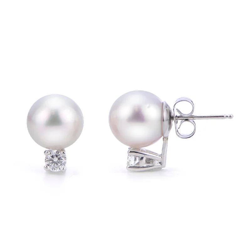 Ladies earrings flag accent -14KT White Gold South Sea Pearl Earring