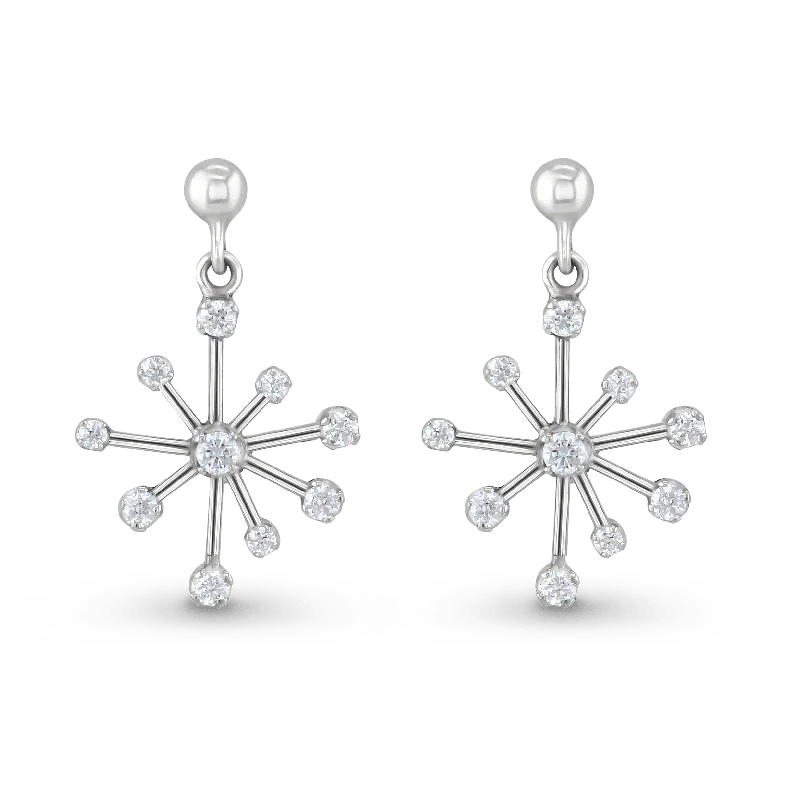 Ladies earrings moroccan tile -Starburst Earrings in Silver and Cubic Zirconia