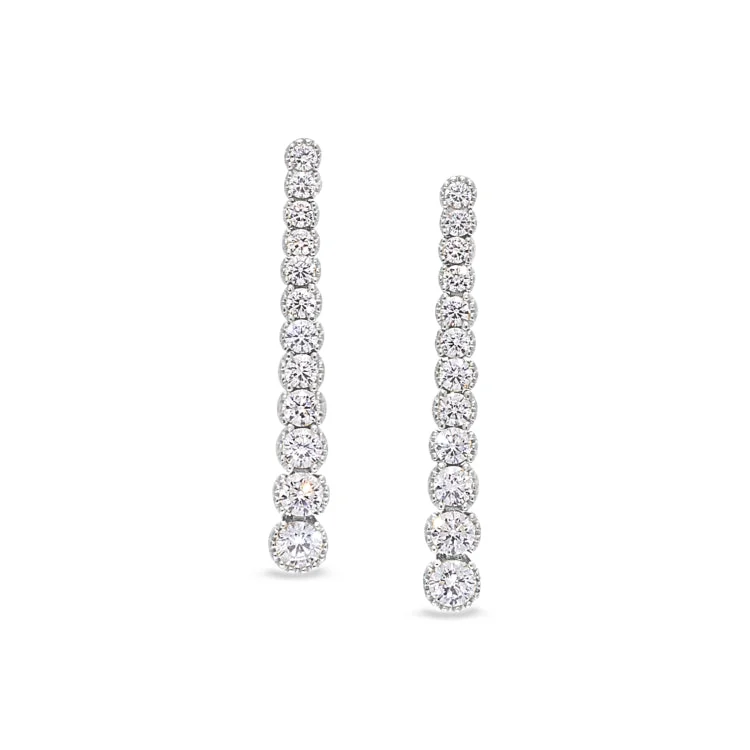 Ladies earrings collector item -Platinum Finish Sterling Silver Micropave Drop Earrings with Simulated Diamonds