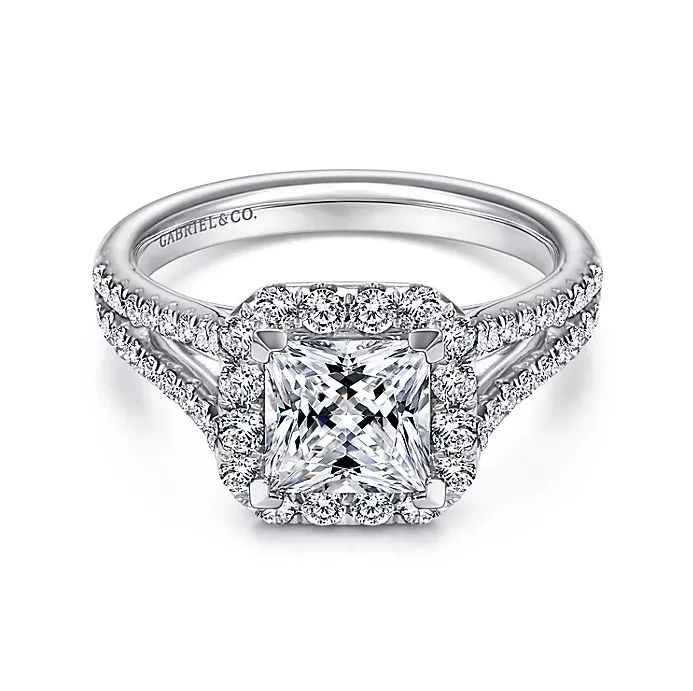 Ladies engagement rings love story -Corinna - 14K White Gold Princess Halo Diamond Engagement Ring