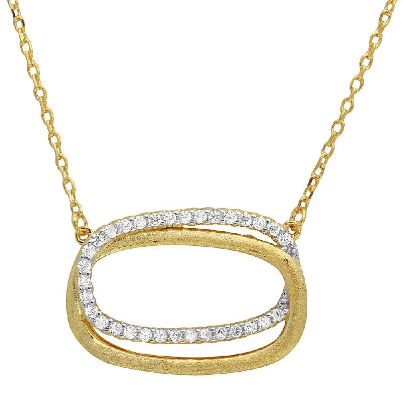 ladies necklaces graduation-Gold Plated 925 Sterling Silver Double CZ Open Oval Necklace - BGP01136