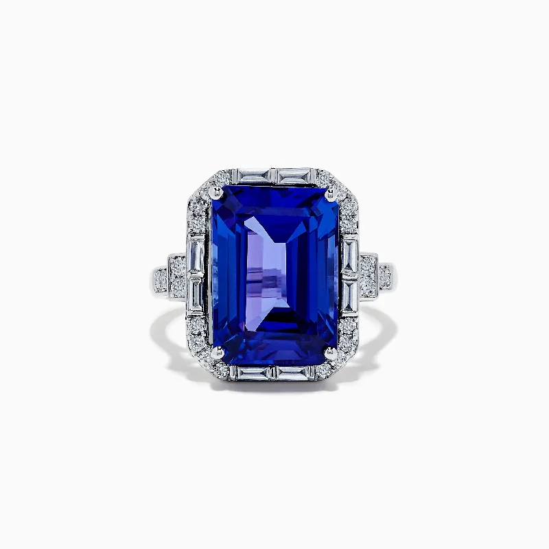 Ladies rings promise ring -Tanz Royale 14K White Gold Diamond and Tanzanite Cocktail Ring