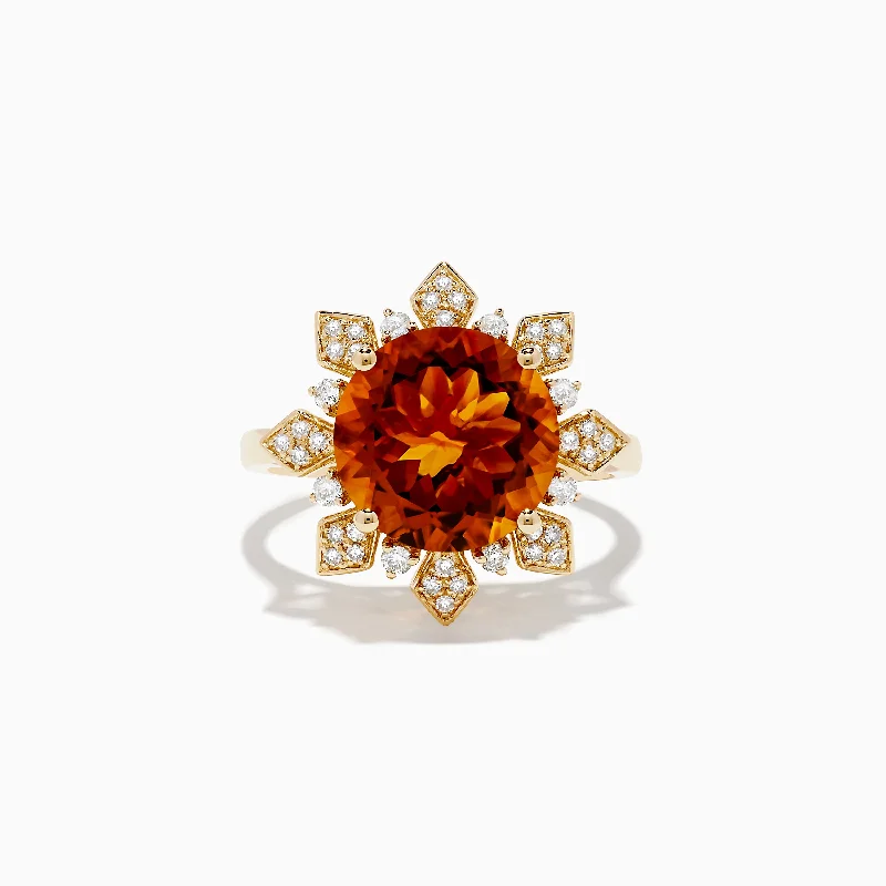 Ladies rings milestone ring -Sunset 14K Yellow Gold Citrine and Diamond Ring