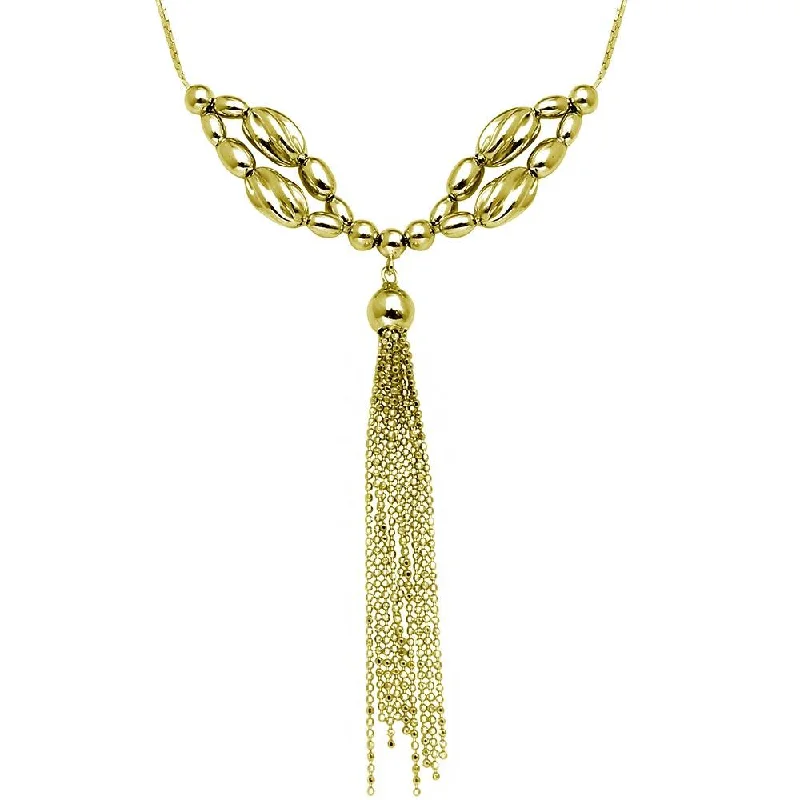 ladies necklaces splurge-Gold Plated 925 Sterling Silver Multi Beaded Necklace with Tassel End - DIN00060GP