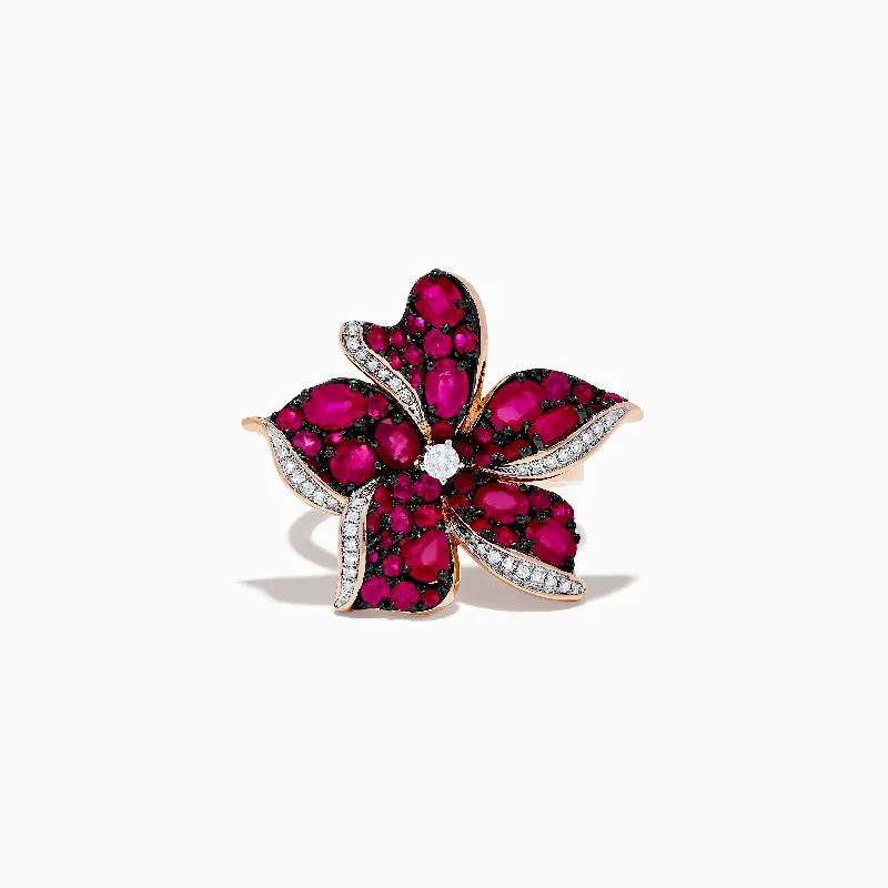 Ladies rings affordable price -Ruby Royale 14K Rose Gold Ruby and Diamond Flower Ring