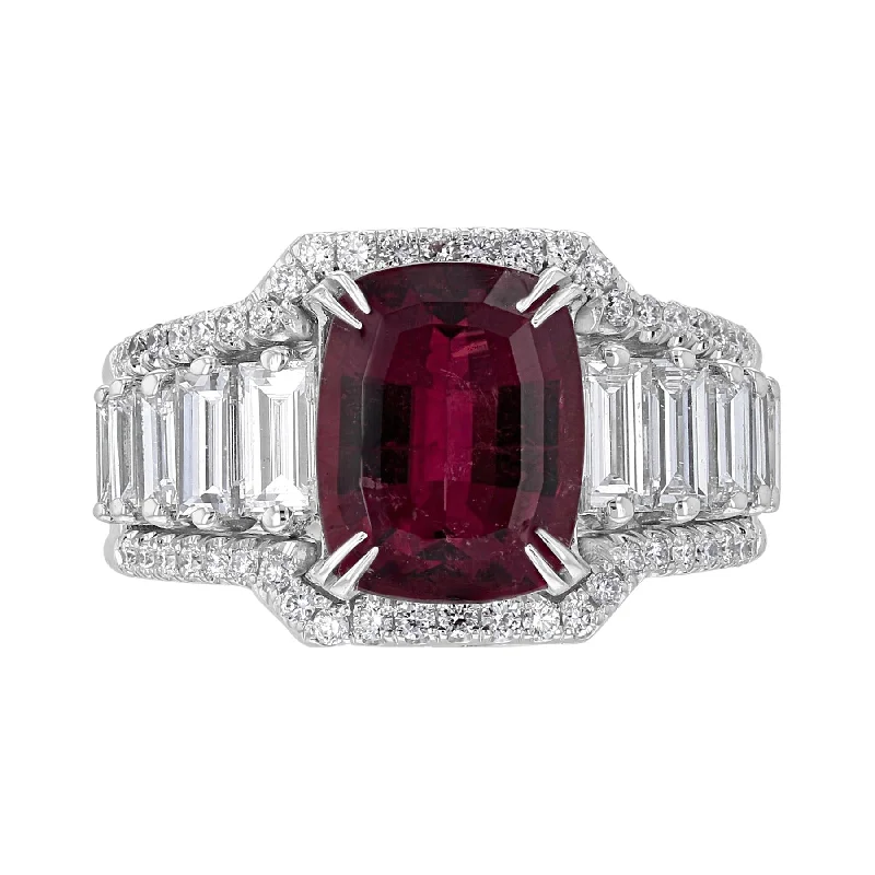 Ladies rings art deco -JULEVE 3.20 CT TOURMALINE & 1.45 CTW DIAMOND GRADUATED 3 ROW RING