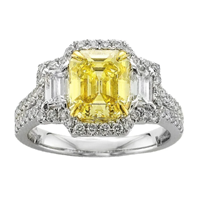 Ladies rings custom made -JULEVE 18KT GOLD 3.47 CTW FANCY INTENSE YELLOW DIAMOND RING